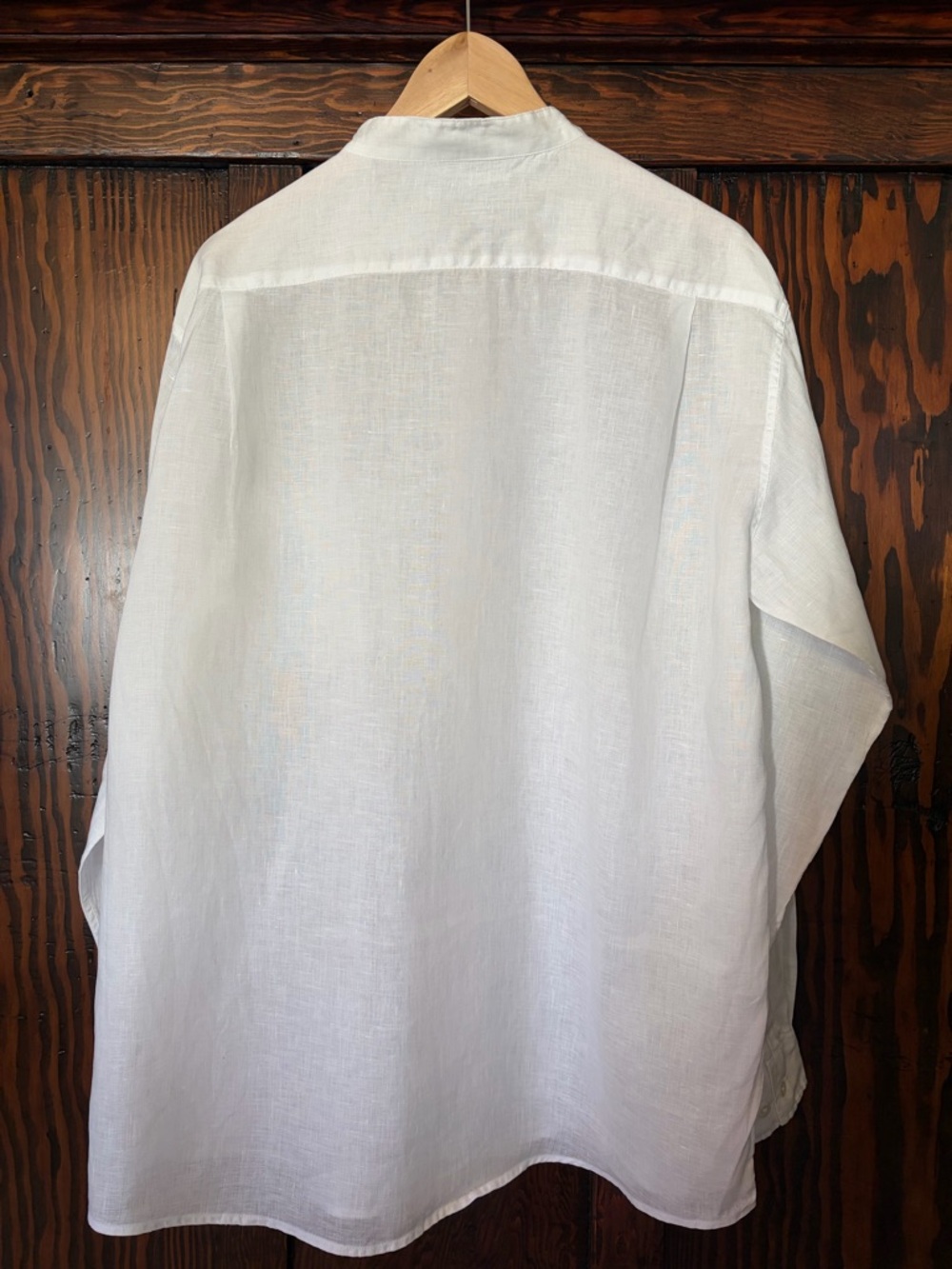 Muji White Band-Collar Linen Shirt - Picture 2 of 5